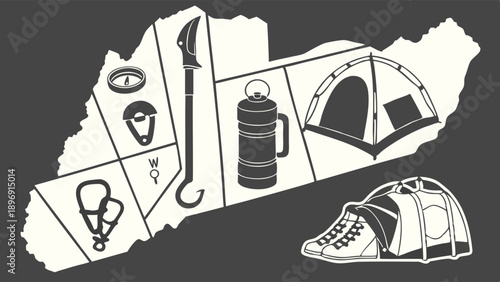 Kentucky Outdoor Adventure Camping Gear Icons for Travel Brochures Hiking Maps Web Design Summer Recreation
