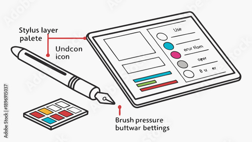 Digital Art Design Workflow Stylus Tablet Interface for Graphic Designers Creating Vibrant Illustrations and Web Assets