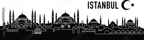 Istanbul city skyline with mosques and minarets and crescent moon icon  travel and travel destinations