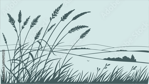 Wind Blown Tall Grass Meadow Landscape Serene Countryside Backdrop for Nature Brochures Summer Travel Web Design