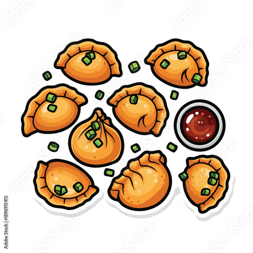 Assorted Dumplings with Dipping Sauce.