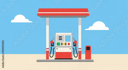 Modern Gas Station Pump with Clear Blue Sky Background.