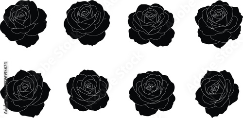 Eight black ink blots on white background for design and pattern making