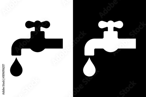 Minimal Faucet Silhouette Vector, Editable Water Tap Icon Pack Isolated on White and Black Background