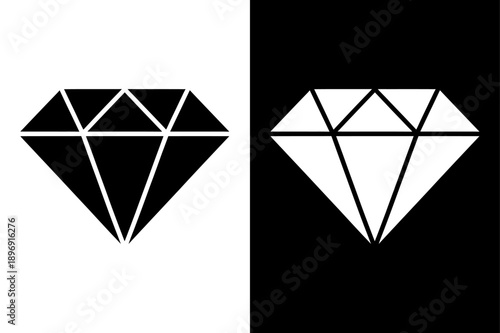 Diamond Icon Flat Vector, Gem Crystal Logo Silhouette Glyph Illustration on Black and White Background