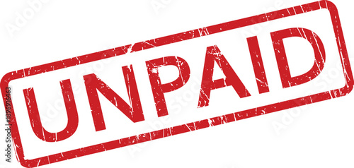 A stark red rectangular rubber stamp showing the capital letters UNPAID diagonally on a pure white backdrop