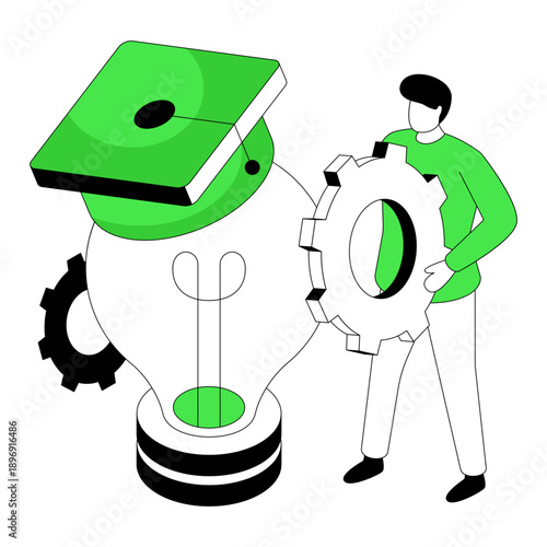 Mortarboard inside lightbulb, flat design of academic writing illustration