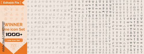 Winner or success, Benefit ,Reward, Exclusive benefit, Success, podium, gift outline symbols line icon vector illustration. Winner award and trophy of success victory, competition line icon set.