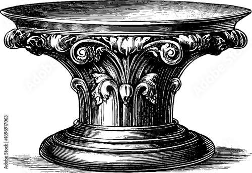 Ornate vintage column plinth with botanical motifs for decorative design and architecture elements
