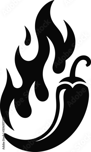 Minimalist Black Chili Pepper with Flaming Heat