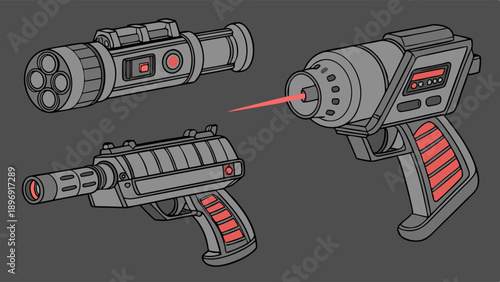 Sci Fi Laser Guns Set Futuristic Weapon Illustrations for Game Design and Technology Projects