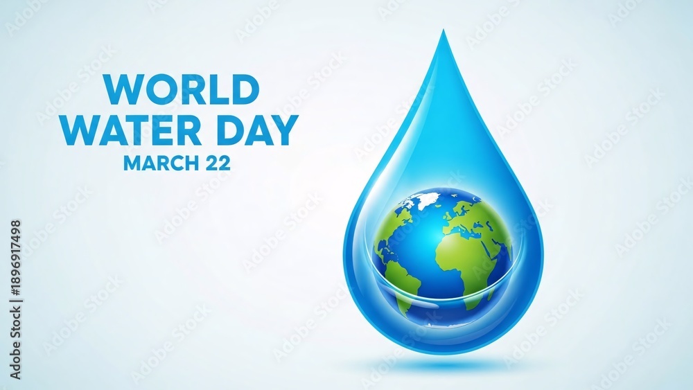 Obraz premium World water day poster with a blue water droplet and earth inside on a light blue background with text march 22 with environment and ecology