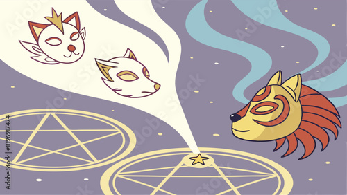 Mystical Transformation Ritual Summoning Spirit Animal Mask for Occult Branding Web Design or Fantasy Art Projects