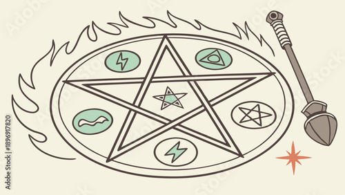 Mystical Magic Circle Pentagram Ritual Summoning Spell Casting for Fantasy Game Design and Occult Themed Projects
