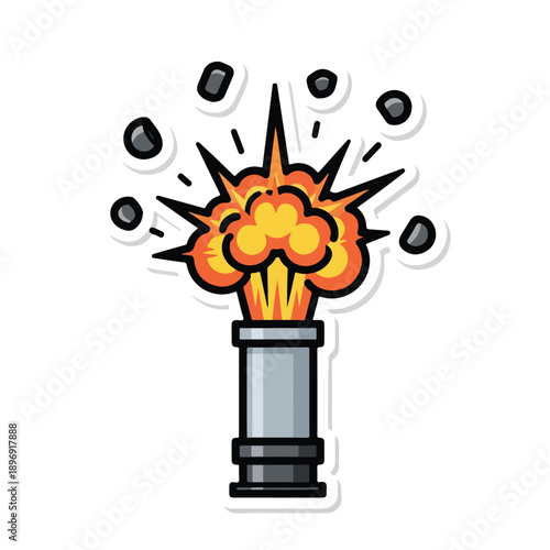 Cartoon Bomb Explosion in Metal Cylinder.