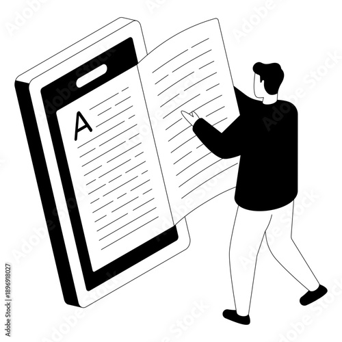 Conceptual glyph design illustration of mobile book