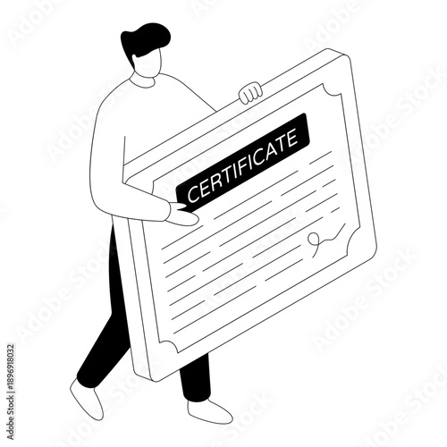 glyph isometric design of certificate illustration