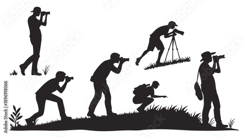 Wildlife Photographers Silhouettes Capturing Nature Shots Outdoors for Travel Blogs and Nature Documentary Production