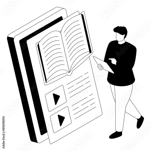 Conceptual glyph design illustration of mobile book