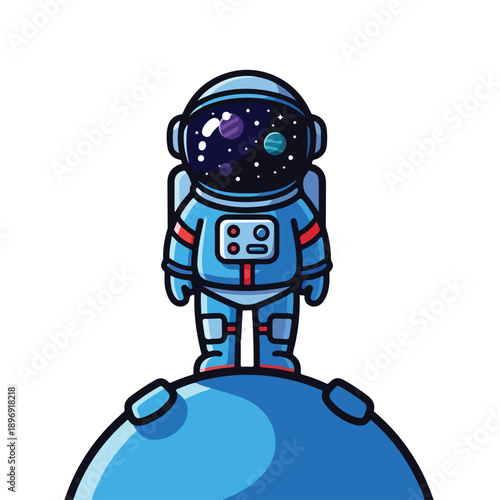 Astronaut Standing on Blue Planet Surface.