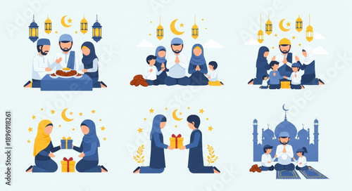 Muslim Family Celebrating Ramadan Together with Food and Gifts.