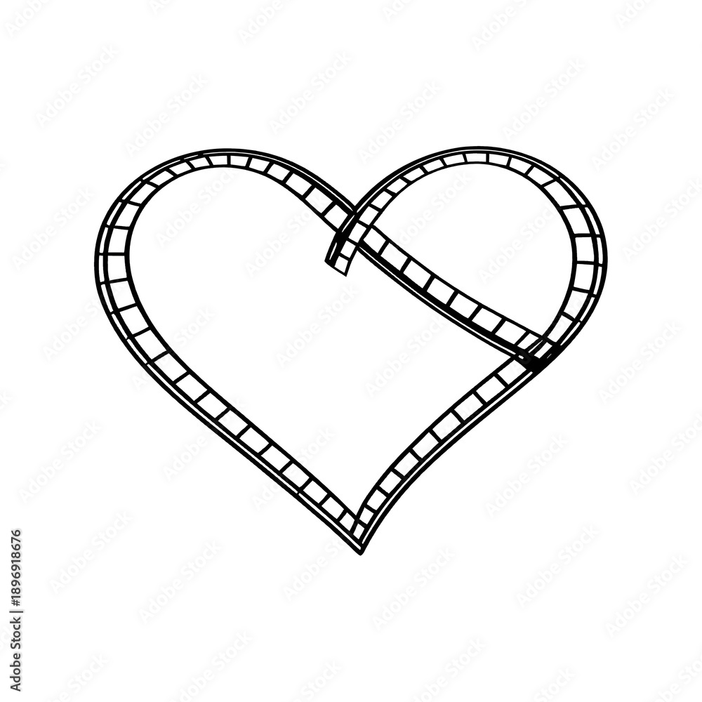 Fototapeta premium Film Reel Forming a Heart Shape – Elegant Minimal Outline Vector Illustration for Cinema, Movie Love, and Romantic Film Concepts