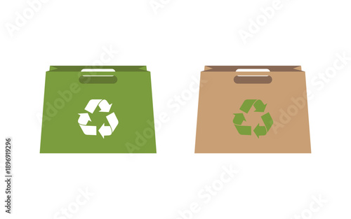 paper bag with recycling symbols set, recyclable package icons