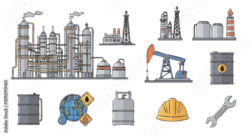Oil and Gas Industry Icons Set.
