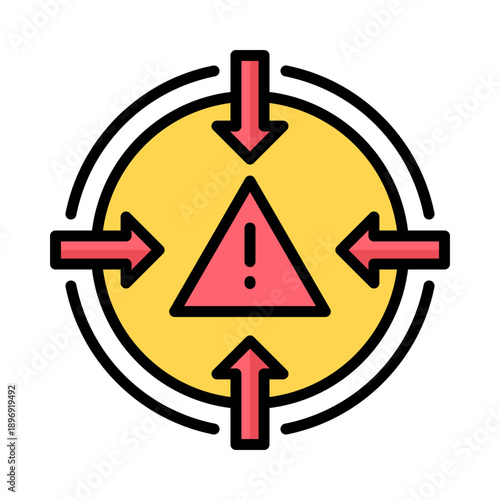 An icon depicting a critical warning or alert situation with inward-pointing arrows emphasizing focus on the central danger.