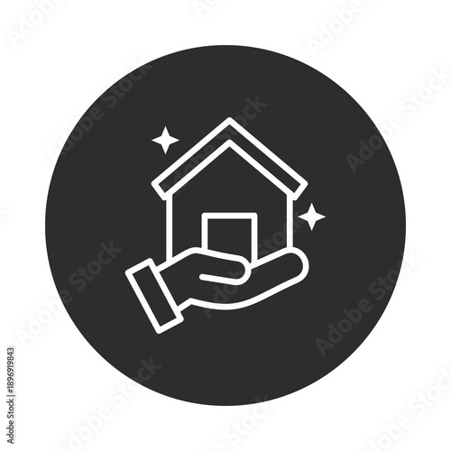 A clean house icon held by a hand, symbolizing property care or real estate services.
