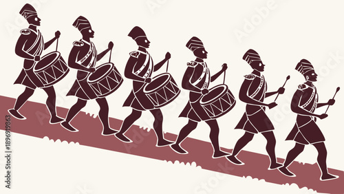 Marching Drumline Silhouette Leading Forward Momentum for Parade Event Promotion or Team Motivation Graphic Design