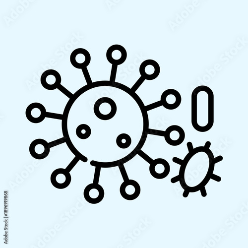 Outline illustration of various microorganisms including a virus and bacteria.
