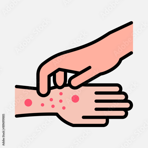 A hand scratching an arm with red spots, indicating an allergic reaction or skin irritation symptom.