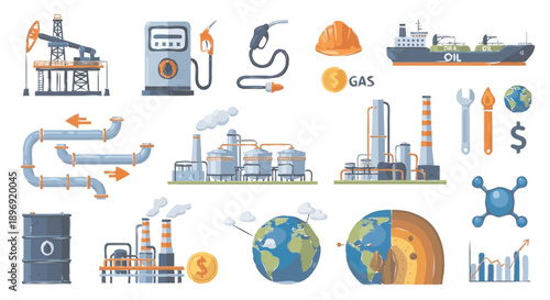 Oil and Gas Industry Icons and Symbols Collection.