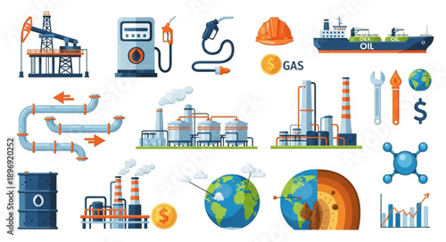 Oil and Gas Industry Icons and Symbols Collection.