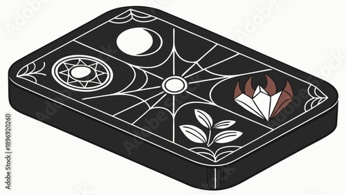 Mystical Occult Altar Tray with Moon Spiderweb Stars Herbs and Claws for Witchcraft Design