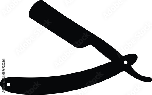 A black silhouette of a straight razor on a white background