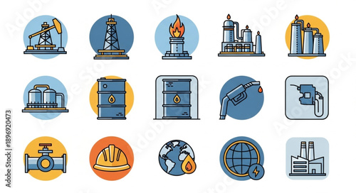 Oil and Gas Industry Icons Set.