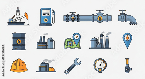Oil and Gas Industry Icons Set Vector Illustration.