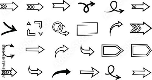 A collection of various black arrow icons on a white background for navigation and direction