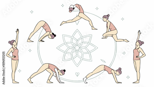 Woman Practicing Sun Salutation Yoga Sequence Flow for Wellness Websites and Fitness App Graphics