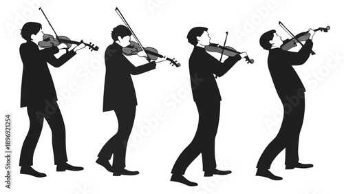 Violinist Playing Musical Instrument Progression Stages Silhouette Musician Practice Development for Concert Promotion and Music Education Websites