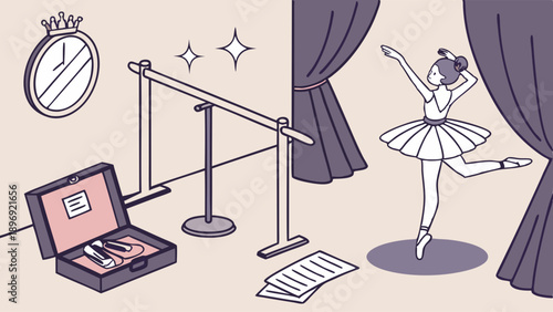 Ballet Dancer Practicing at Barre in Studio for Dance School Advertising and Performance Promotion