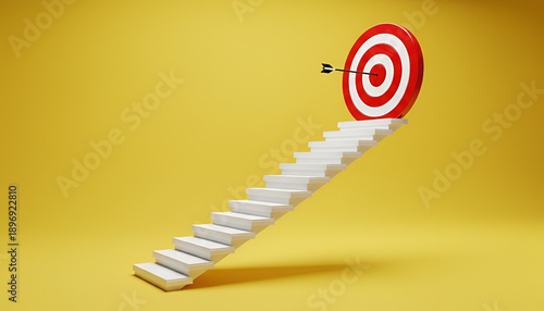 Bullseye Ahead: White Staircase to Target – Precision, Goal Achievement, and Focus

