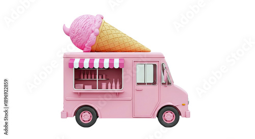 Pink Ice Cream Truck with Giant Ice Cream Cone