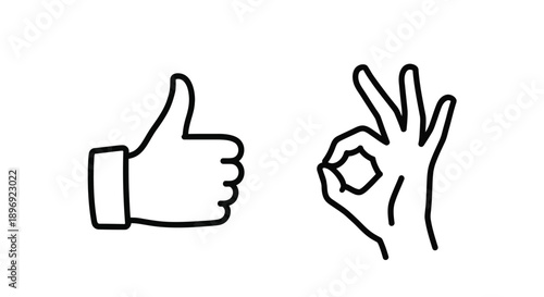 Simple line drawing of a thumbs up and the ok hand gesture