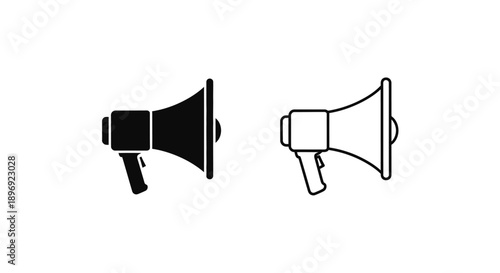 Two megaphone icons a solid black version and a black outline