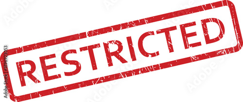 A vibrant red grunge textured rectangular stamp with the word RESTRICTED prominently displayed on a crisp white background