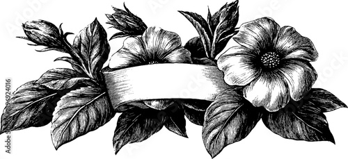 Vintage botanical heraldic plaque design with blank space for custom text