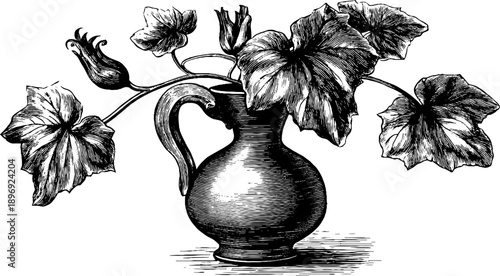 Vintage botanical engraving of decorative jug with classical form